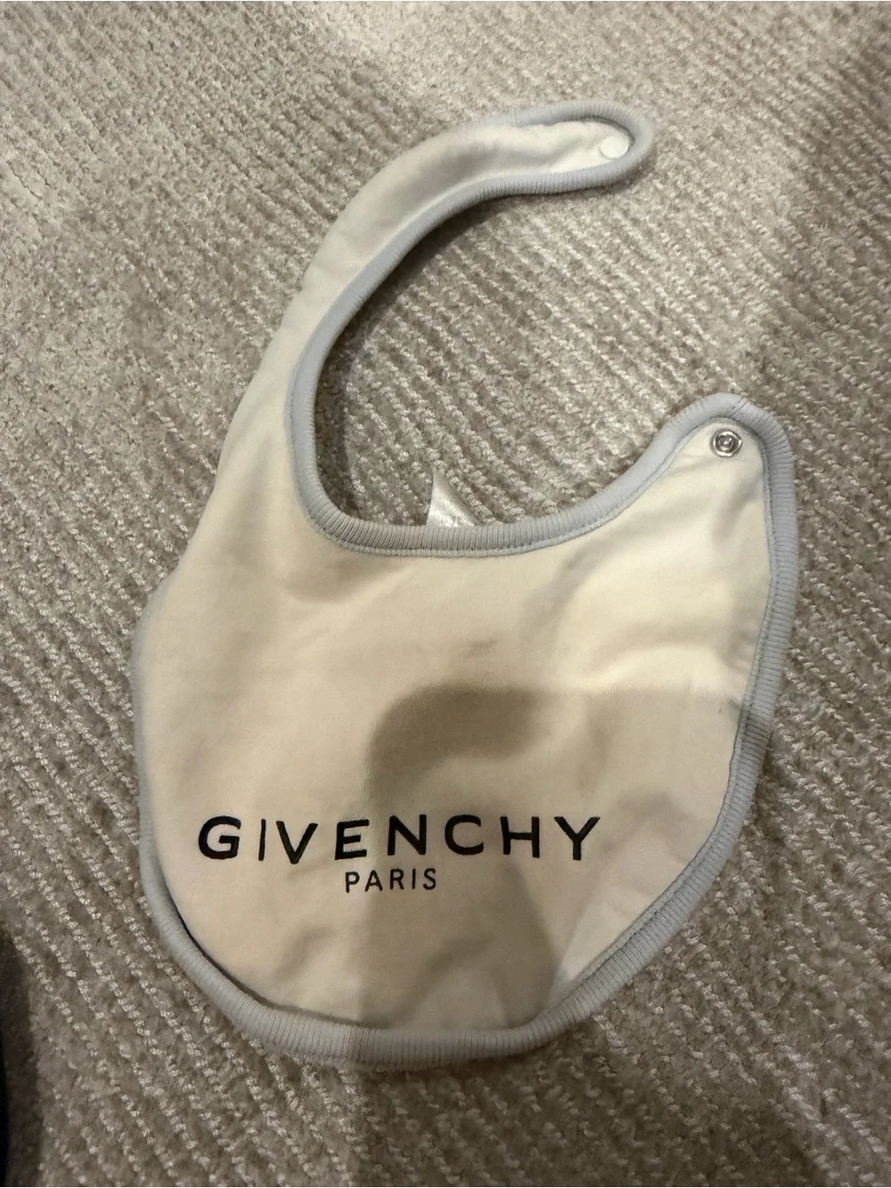 Givenchy Light Blue Logo Baby Bib with White Trim